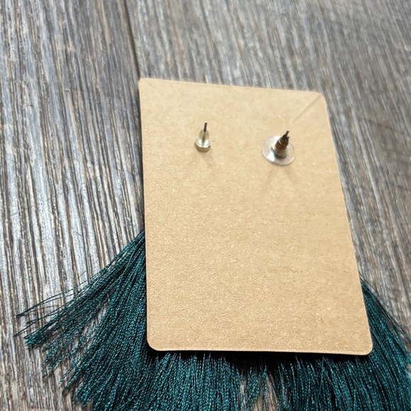 Fun Gold and Teal Green Tassel Earrings - Picture 5 of 5